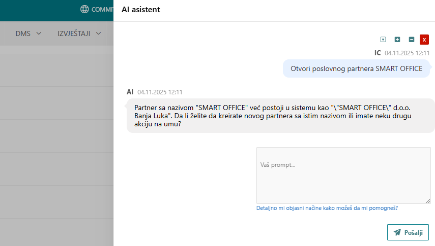 AI creating a business partner in Neksus ERP